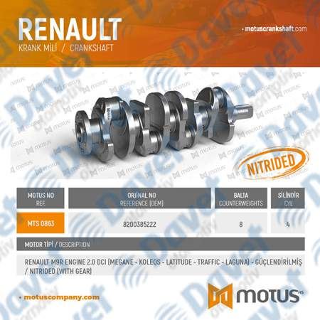MOTUS 863 Krank Mili Renault M9r Engine 2.0 Dci [ Megane - Koleos - Latitude - Traffic - Laguna ] - Guclendirilmis / Nitrided [With Gear]  ####
